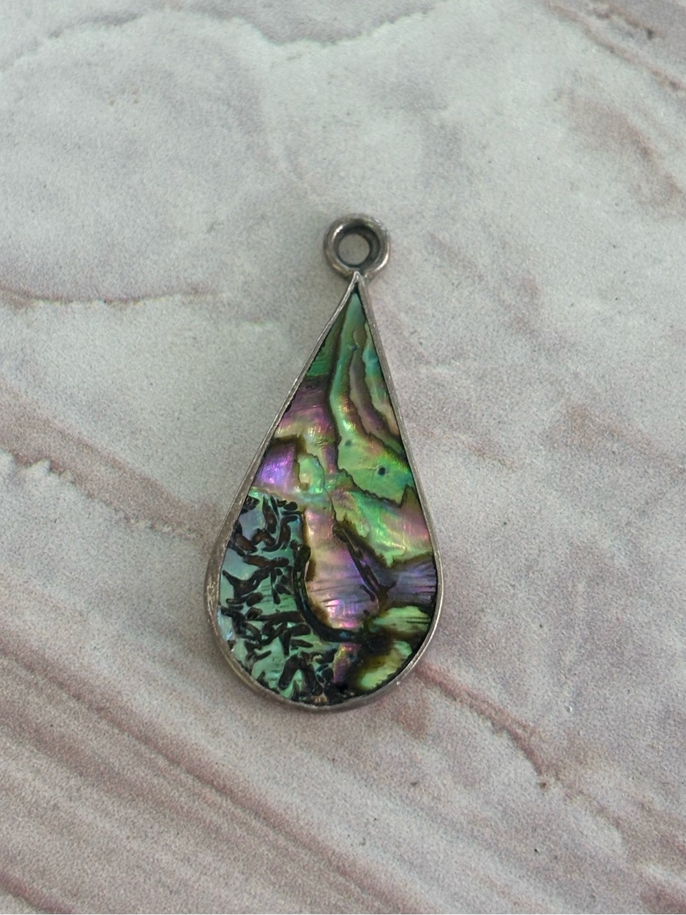 VTG Taxco Mexico Sterling Silver Abalone Shell Teardrop Pendant Necklace Earring